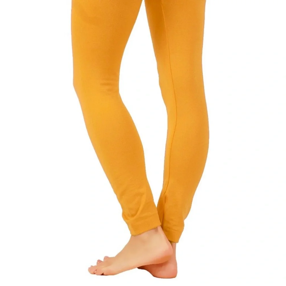 Fleece Lined Women's Bright Yellow High-Waisted Leggings - Picture 3 of 8